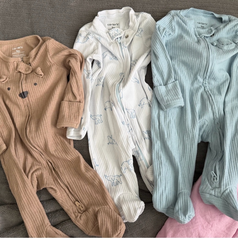 Carter's Cozy Footies Set - Tan, White, and Blue